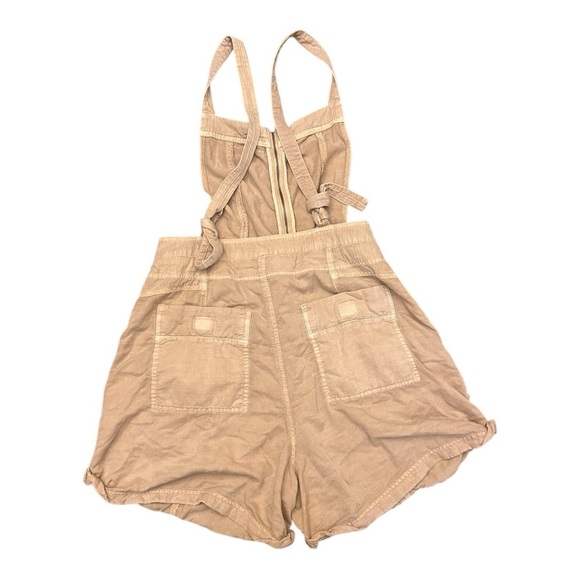 Free People Palm Valley Shortalls Romper Khaki Tan Boho Relaxed fit Size Medium - Picture 7 of 10